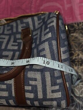 Blue Patterne Speedy Bag with Brown Trim